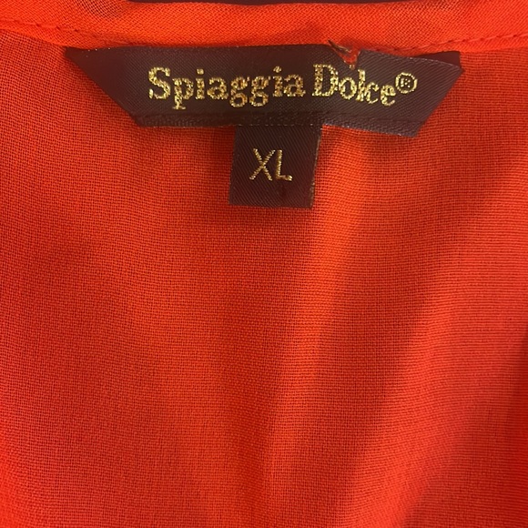 Orange Bathingsuit cover,Tunic,Sheer, Vneck,Adjustable tie waist,Tassels, XL - Picture 6 of 9